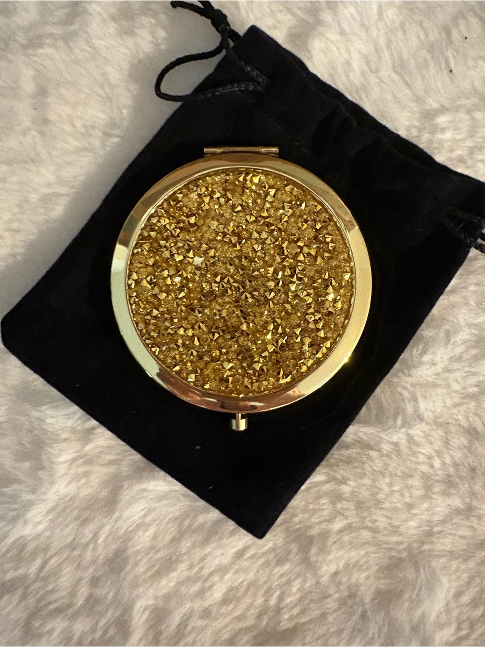 Gold Glitter Compact Mirror - Women's Accessory